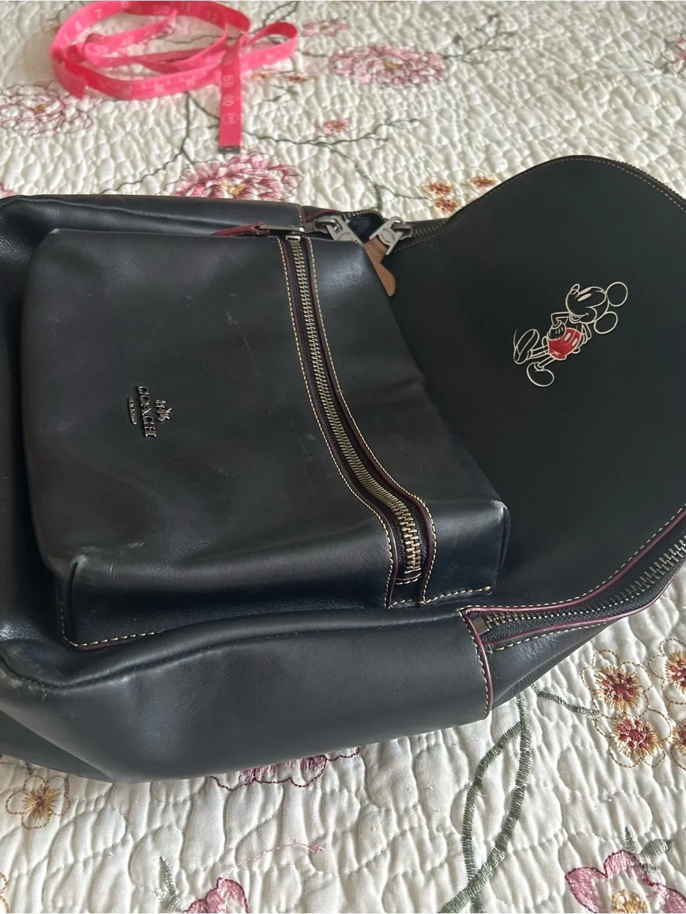 Coach Black Leather Backpack with Mickey Mouse Accent